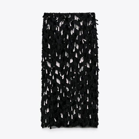 Zara Black Sequin Midi Skirt - Picture 9 of 15